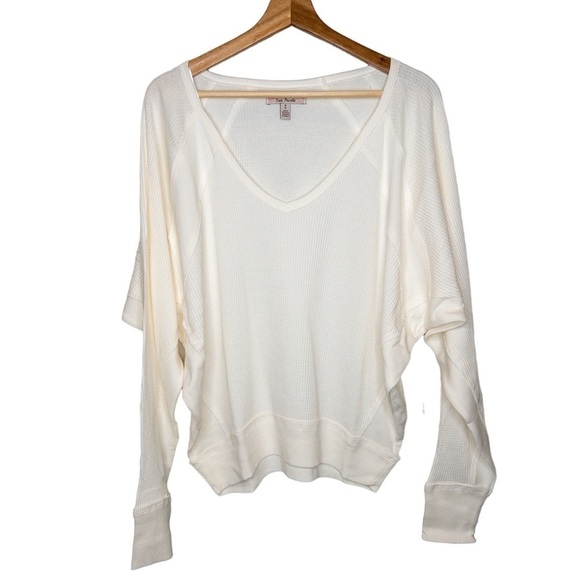 Free People Womens Size Small Santa Clara Thermal Top in Alabaster White Waffle - Picture 2 of 12
